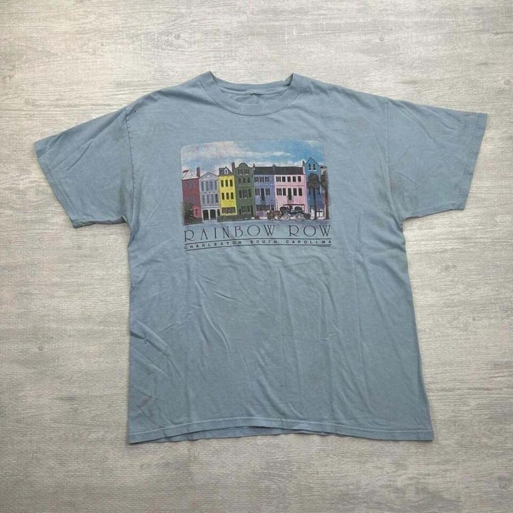Vintage Rainbow Row Shirt Adult Large Blue Charleston South Carolina